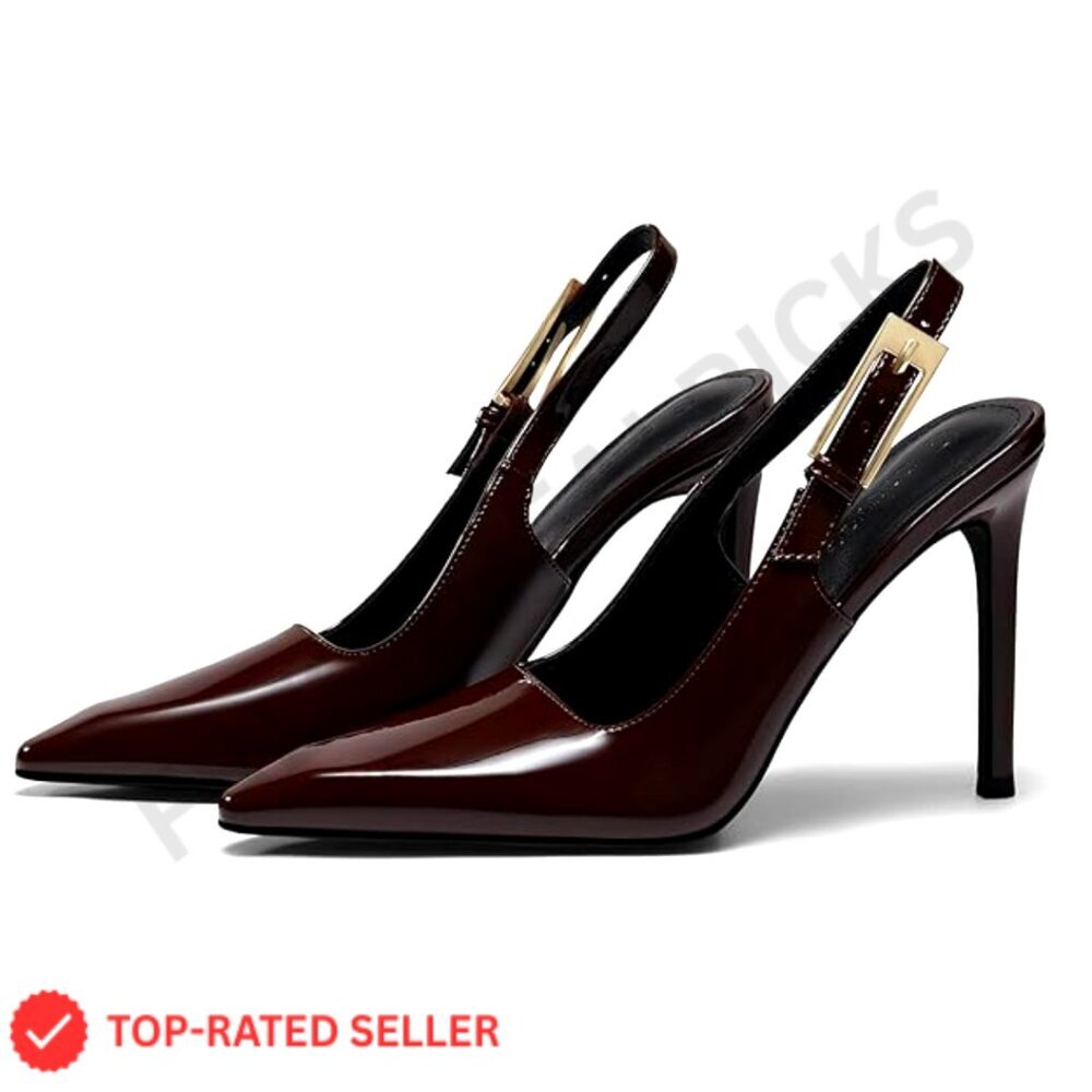 Slingback Stiletto Pumps Elegant Dress Party Shoes Pointed Toe Metal Buckle